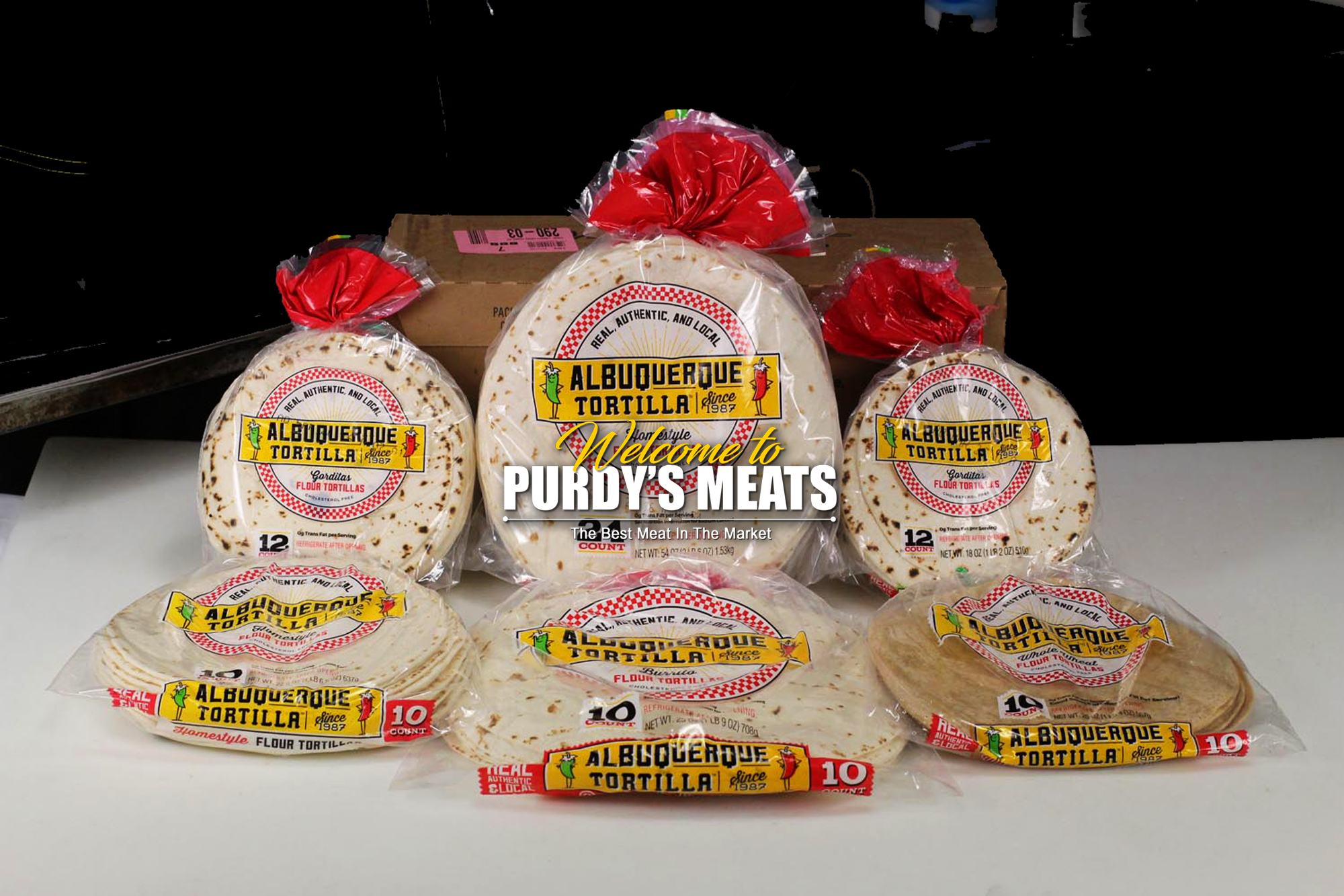 This banner image shows the Tortillas New Mexico Food Product of the Purdy's Quality Meats